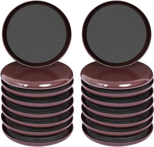 Ezprotekt 3 1/2 inch Furniture Moving Sliders for Carpet, 16 Pcs Round Reusable Furniture Movers Pads for Heavy Table Desk Bed Sofa Fridge Couch Cabinet, Move Furniture Easily & Safely! (Brown)