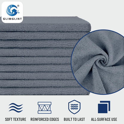 GLIMGLINT Grey Microfiber Cleaning Cloth, 12 Pack Cleaning Towels for Kitchen, Lint Free, Scratch-Free, Highly Absorbent, and Reusable Cleaning Rags for House, Window and Glass, Cars, 14"X12"