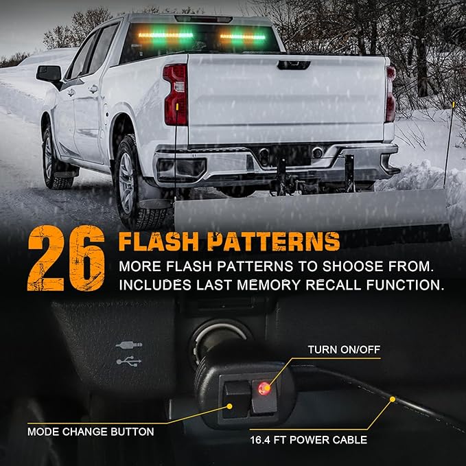 XRIDONSEN 2 in 1 Amber Green Emergency Lights Traffic Advisor Light Bar 144 LED Warning Safety Strobe Interior Front Dash Windshield Rear Window Lights for Trucks Construction Vehicles (2x17.7 inch)