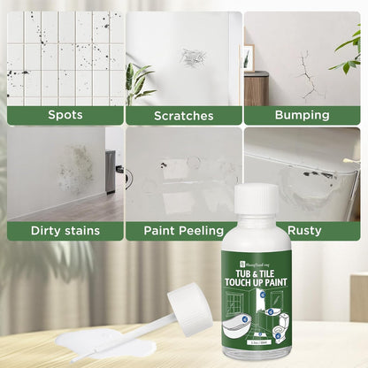 Universal Gloss White Touch Up Paint for Ceramic/Porcelain/Tile - Repair Pen Works on Kitchen Backsplash, Shower Walls, Counter Edges - No Primer Needed, Dries in 20 Minutes（1.5 Oz