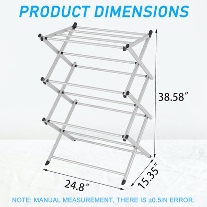 Household Indoor Folding Clothes Drying Rack, Dry Laundry and Hang Clothes,Towel Rack (Silver Gray) for Storage