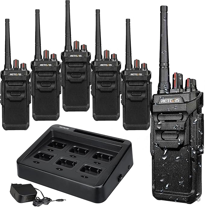 Retevis RT48 Waterproof Walkie Talkies,Heavy Duty Rugged 2 Way Radio,IP67 Dustproof,Waterproof up to 1m/30min,1200mAh Rechargeable Professional Two Way Radio,VOX,SOS,for Construction Business(6Pack)