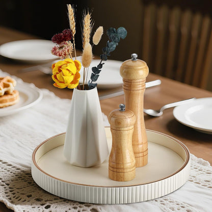 KINGFOM Decorative Serving Tray, PU Leather Valet Nightstand Desk Organizer for Men Women, Round Tray Decor for Coffee Table/Home Decor, Modern Decorative, Centerpiece (Ivory White)