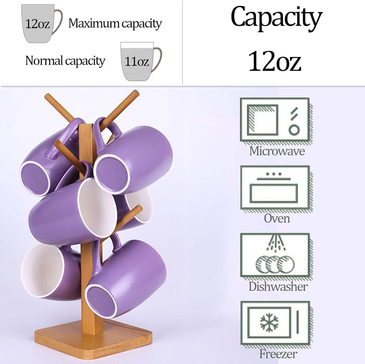 Coffee Mugs Set of 6, 12oz Ceramic Coffee Mugs with Handle, Matte Porcelain Purple Coffee Mug for Latte, Tea, Cocoa, Cappuccino, Cups for Women Men for Home Restaurant Mug (Purple)