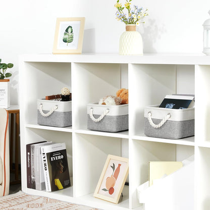Bidtakay Small Baskets Fabric Storage Baskets for Organizing 3-Pack 12x8x5 Inch Collapsible Storage Bins for Shelves Canvas Bins for Closet Organization Home Baskets Storage Linen Closet S-White&Grey