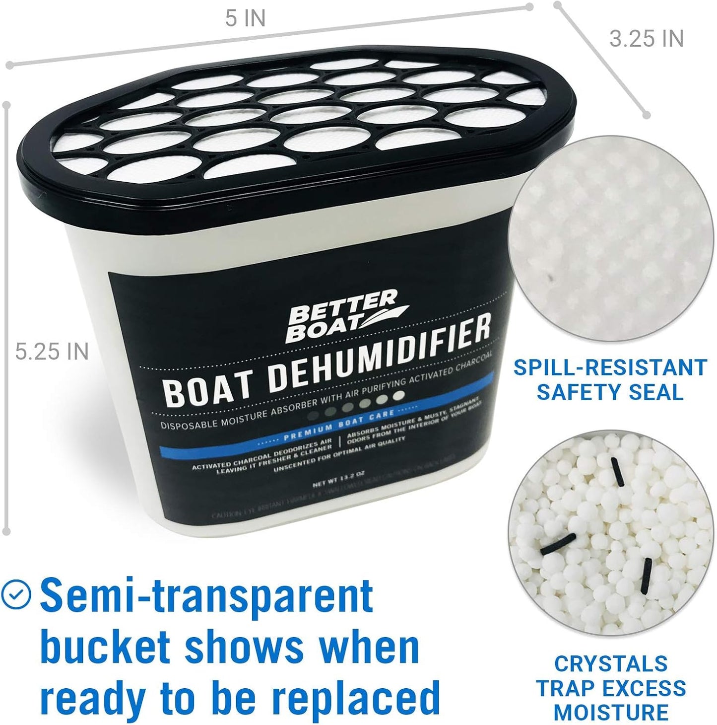 Moisture Absorber and Boat Dehumidifier, Charcoal Odor Remover for Damp Smell and Humidity, Unscented and Fragrance-Free, 4 Pack, Ideal for Basement, Closet, Home, RV, or Boating, No Refill Needed