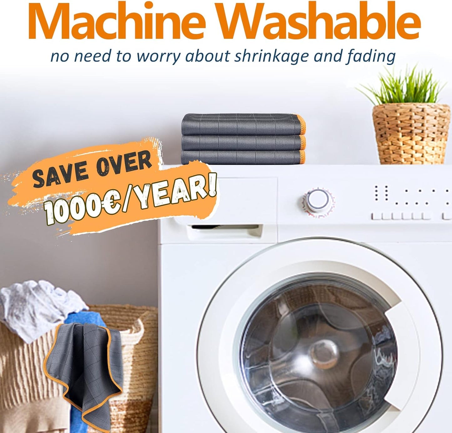 Airlab Carbon Microfiber Towels for Car Glass Window Polishing Cleaning Cloth Auto Detailing Lint Free Streak Free Drying Car Wash Towel, Pack of 3, 12" x 12", Grey-Orange