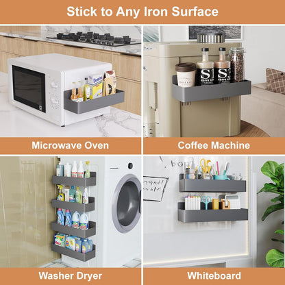 Magnetic Spice Rack for Refrigerator, Kitchen Organizer and Storage Shelf, Grey (4 Pack)…