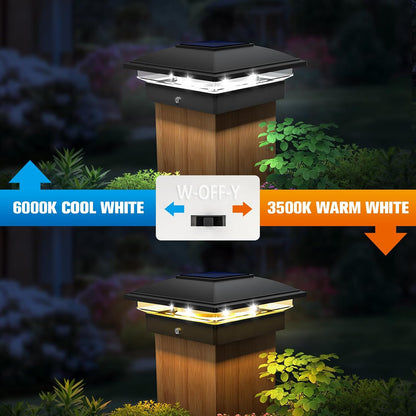 VOLISUN Solar Post Cap Light Outdoor Waterproof 4pack,Solar Fence - Post Lights for 4x4 5x5 6x6 Wooden/Vinyl Post,Black Deck Post Cap Light Solar Powered with Warm White for Garden/Patio/Porch