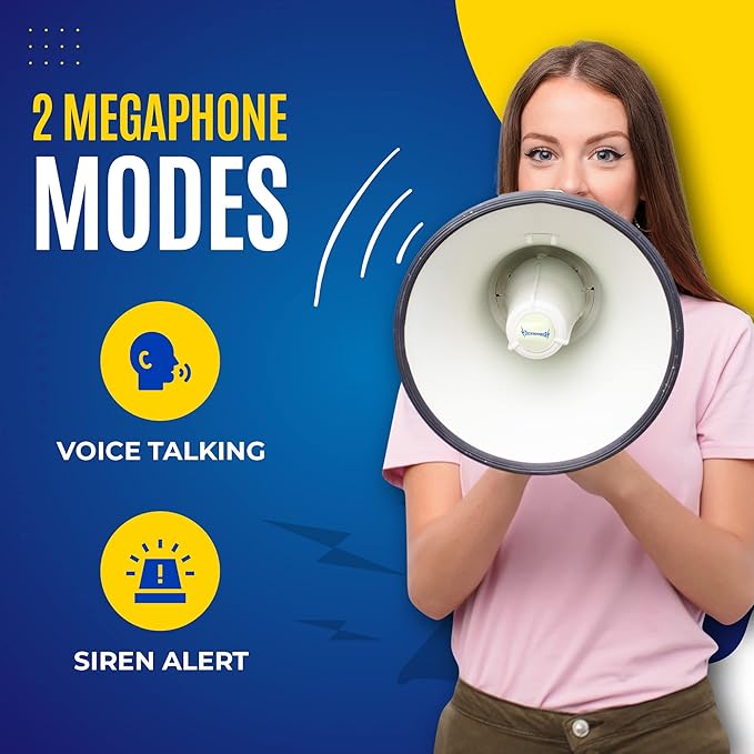 ThunderPower THUN1200 Heavy-Duty Extra-Loud Megaphone Speaker – 45 W Bullhorn Megaphone with Siren, 2,000‑Yard Range, Bell & Talk Modes - Loud Speaker Megaphones for Military and Crowd Control