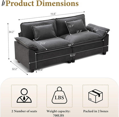 URRED Modular Sectional Sofa Comfy Cloud Couch, Modern Velvet Sofa Sleeper Deep Seat Couches with Ottoman/Pillows for Living Room (Dark Gray, 82.6'')