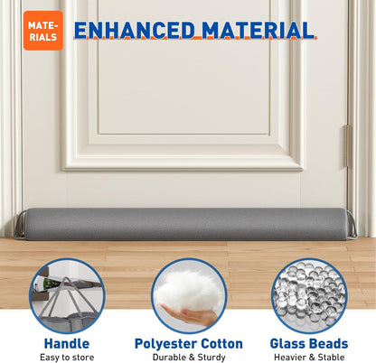 MAGZO Door Draft Stopper 36 Inches, 2 Pack Weighted Triangular Door Snake for Winter Noise Blocker with Hook Loops,Gray