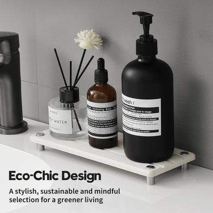 Quick Dry Bathroom Tray & Kitchen Sink Organizer, Water Absorbing Countertop Sponge Holder Soap Dish, Diatomaceous Earth Stone Vanity Dispenser Toothbrush Bottle, Gray Beige, 10" x 4"