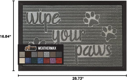 GORILLA GRIP 100% Waterproof All-Season WeatherMax Doormat US Designed Natural Rubber, Stain and Fade Resistant, Low Profile Indoor Outdoor Door Mats, Easy Clean Patio Mat, 17x29, Stone Paws
