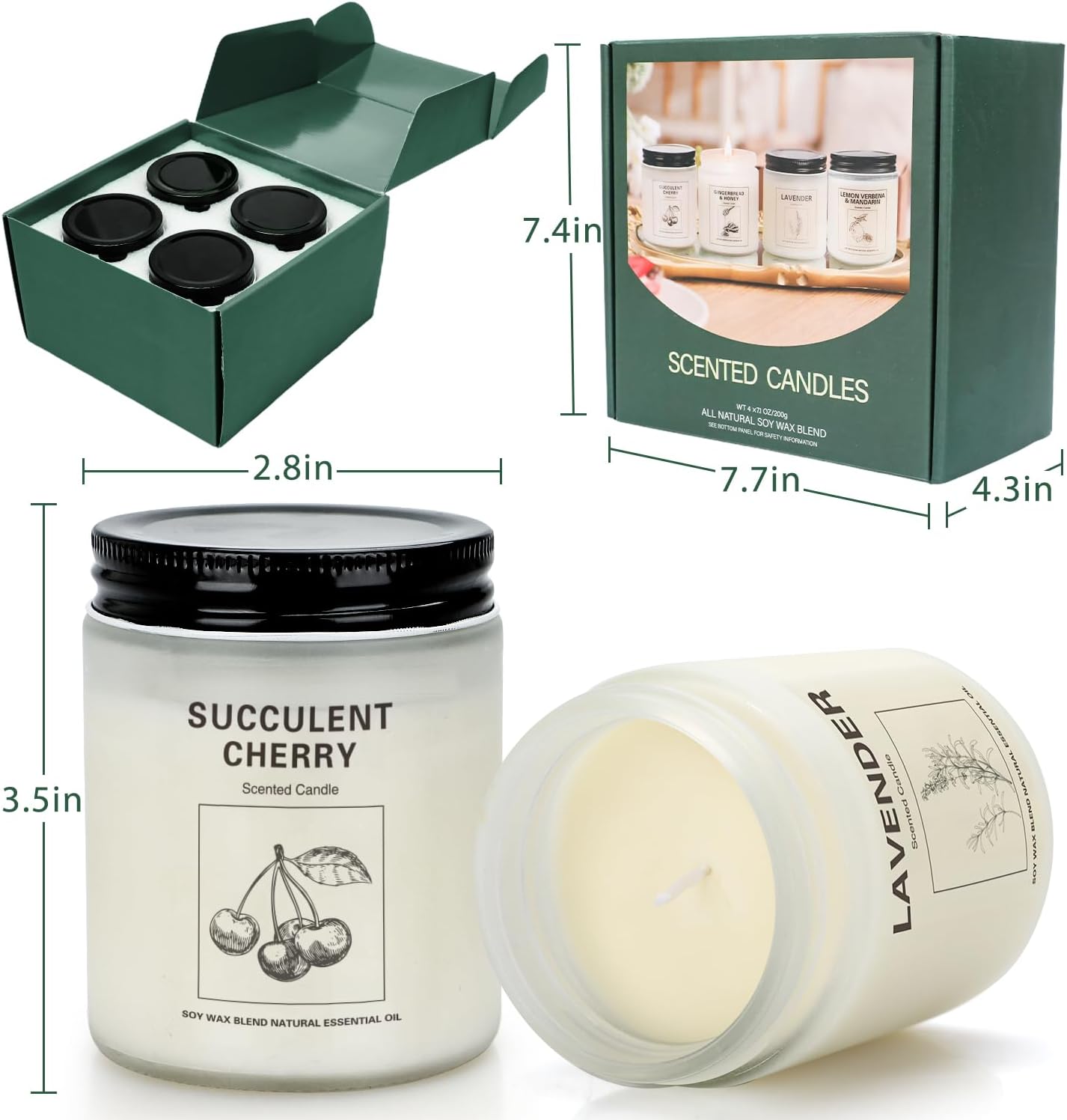 Scented Candles Sets, Candles for Home Scented,Made with Natural Soy Wax & Essential Oils, 35 Hour Burn Time,4 x 7.1 Oz Aromatherapy Candle Gifts for Christmas Birthday Women Mom Best Friends.