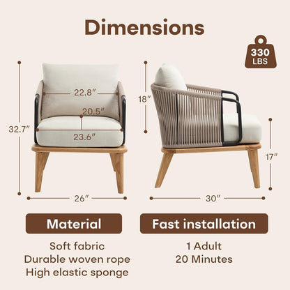 ANJ Accent Chair,Mid-Century Modern Reading Chair with Braid Armrests, Armchair for Living Room Bedroom Outdoor