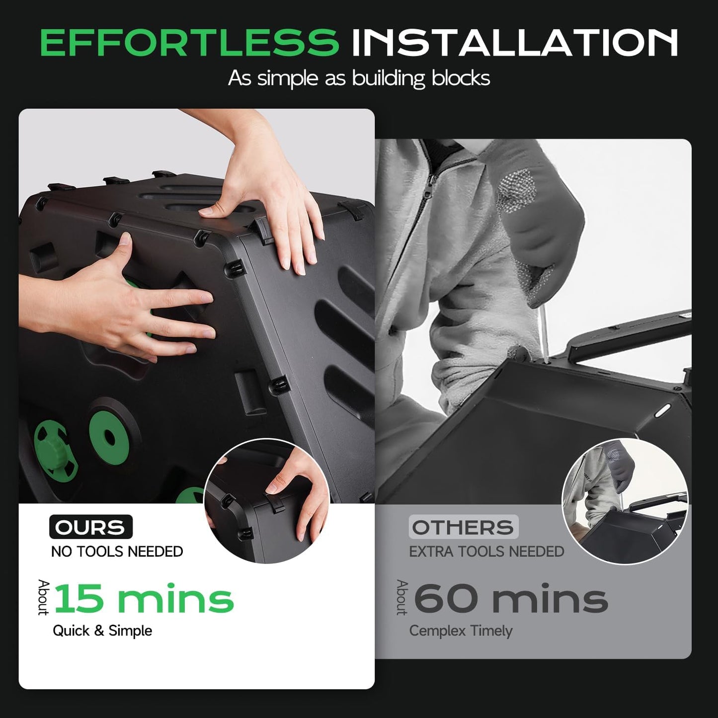 Compost Tumbler 45 Gallon/170L, Easy-Assemble Dual Chamber Compost Bin Outdoor, 360°Rotating Large Composter for Outside, Backyard, Garden, Gifts for Seasoned Gardeners & Beginners-Green