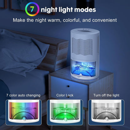 Dehumidifier, Dehumidifier for Home, 68 OZ Water Tank, Small Dehumidifiers for Bedroom (800sq.ft) with 7 LED Lights, Ultra Quiet & Auto Shut off, Bathroom, Basement, Closet, Garage, RV. (White)
