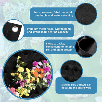49 Pockets Hanging Planter Bags, Hanging Vertical Wall Mounted Plant Planting Grow Bags, Herb Garden Planter Outdoor Indoor Growing Bag, Gardening Vertical Greening Flower Container(1m×1m, Black)