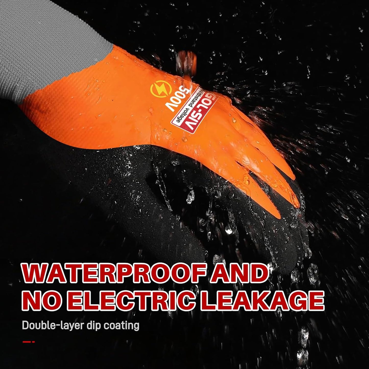 Electrical Insulated Gloves, 500V High Voltage Resistance Electrician Safety Gloves, Rubber Non Slip Work Gloves (500V|double insulated, 3pcs-Large)