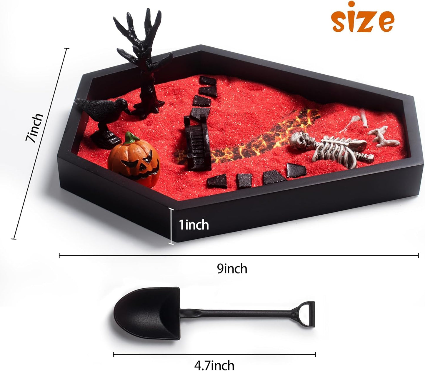 Coffin Zen Garden for Desk 7" x 9" Mini Zen Garden Kit Accessories for Office Coffin Spooky Decor Tray Spooky Gifts Gothic Decor Gifts for Man Women