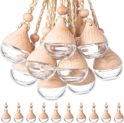 BBTO 50 Pcs Hanging Car Air Freshener Car Diffuser Bottles Empty Glass Perfume Bottle Freshener Diffuser Bottle Pendant for Essential Oil Fragrance Aromatherapy Bottle Ornament(Water Drop)