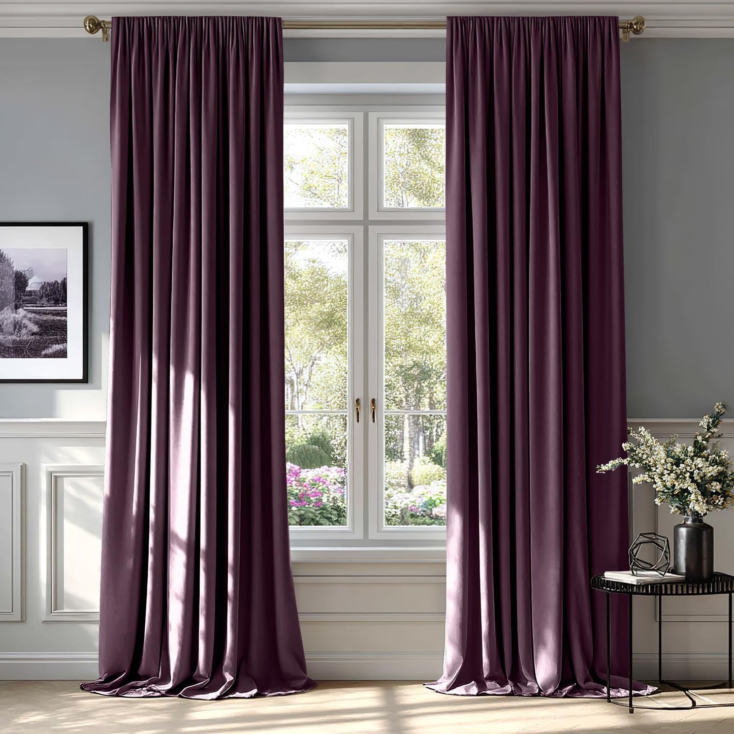 MIULEE Purple Orchid Velvet Curtains Thermal Insulated Blackout Curtain Drapes for Bedroom Living Room Darkening 90 Inches Long Curtains Panels Rod Pocket Set of 2