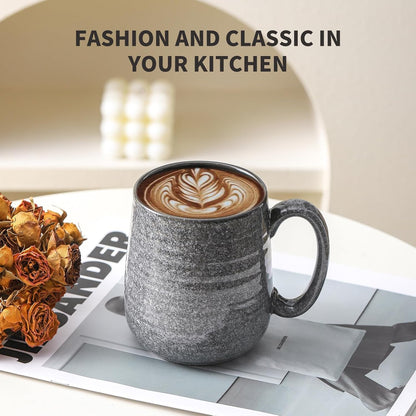 Hasense Dark Grey Coffee Mugs Set of 4, 12oz Ceramic Coffee Cups, Latte Mug with Large Handle for Coffee, Tea, Milk and Hot Cocoa,Easy Hold & Clean, Dishwasher & Microwave Safe