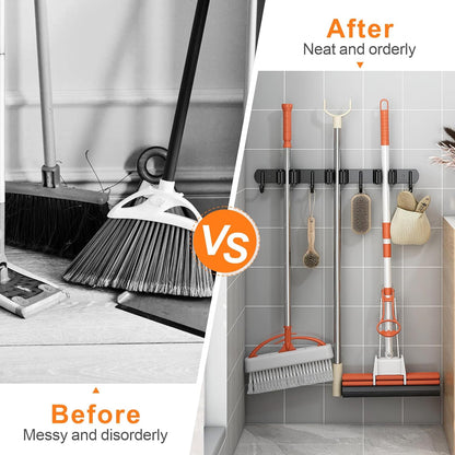 2 Pack Mop and Broom Holder Wall Mount, Non-slip Broom Hanger Wall Mount, Heavy Duty Mop Broom Organizer for Kitchen Garden Garage Laundry Room Wall Decor Organization and Storage Black 3R4H