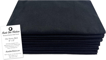 Aunti Em's Kitchen Flour Sack Dish Towels - Natural Cotton for Embroidery and Drying Glass, Hand, Dinnerware - Plain, Thick, Zero-Lint, Highly Absorbent - Set of 12, 27 x 27 Inch, Tuxedo Black