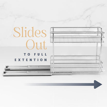Pull Out Cabinet Organizer for Spices, Cans - Heavy Duty with Lifetime Limited Warranty- Pull Out Spice Rack- Cabinet Pull Out Shelf for Cans,Dishes, Etc, 4-1/2"W x 10-3/8"D x 8-7/8H, Chrome