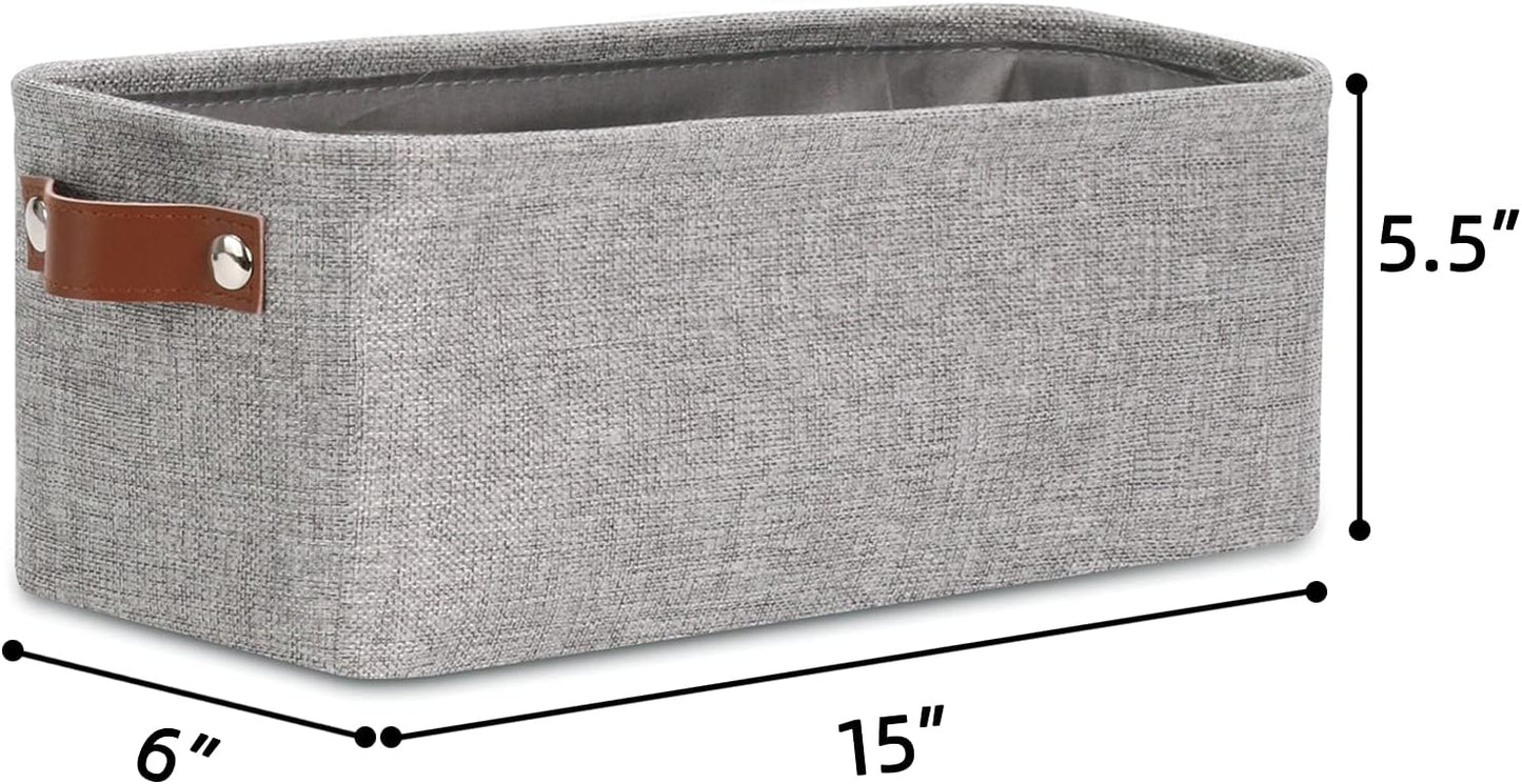 DULLEMELO Fabric Bathroom Storage Bin with Leather Handles, Narrow Organizer for Towels, Toilet Paper Rolls, Storage Basket for Back of Toilet, Vanities, Shelves & Cabinets (Gray)