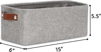 DULLEMELO Fabric Bathroom Storage Bin with Leather Handles, Narrow Organizer for Towels, Toilet Paper Rolls, Storage Basket for Back of Toilet, Vanities, Shelves & Cabinets (Gray)