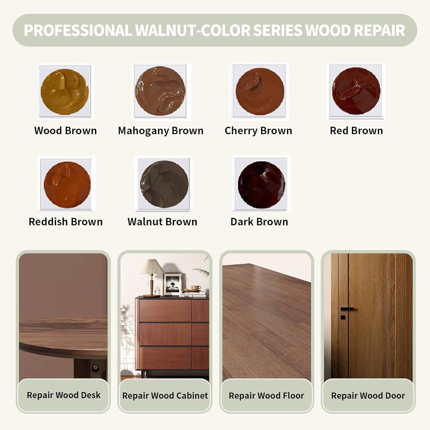 Wood Repair Kit, Wood Scratch Repair, 13Pcs Wood Filler Scratch Repair Kit for Wooden Furniture, Table, Door, Cabinet, Floor Discoloration Stain Paint, Brown