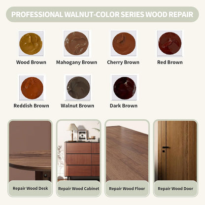 Wood Repair Kit, Wood Scratch Repair, 13Pcs Wood Filler Scratch Repair Kit for Wooden Furniture, Table, Door, Cabinet, Floor Discoloration Stain Paint, Brown