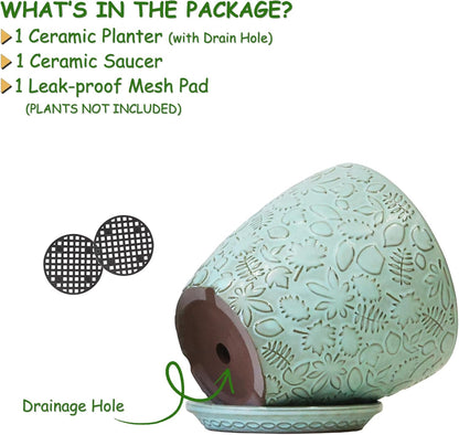 10 inch Plant Pots Ceramic Planter with Drainage Holes and Saucer for Multiple Plants, Indoor-Outdoor Garden Pots for Succulent, Orchid, and Flower