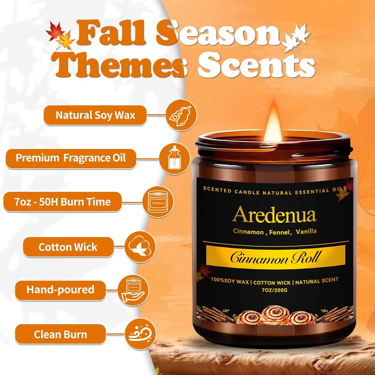 Cinnamon Roll Candles | Fall Cinnamon Candle - Autumn Scented Candle for Home, 7oz Soy Candles for Home Scented, Fall Gifts for Women & Men, Cozy Seasonal Sweet Scent for Autumn & Thanksgiving