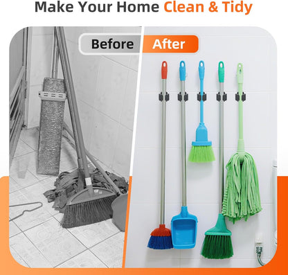 5 PCS Broom Holder Wall Mount, Upgraded Heavy Duty Mop and Broom Holder Wall Mount, Stainless Steel Broom Hanger Mop Holder Rack for Kitchen Laundry Garden Tool Organizer
