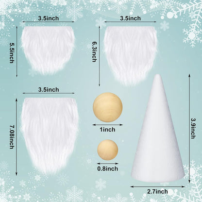 60 Pcs Gnomes Beard Sets Faux Fur Pre Cut Gnomes Beard Foam Cone Foam Handmade Wood Balls for Halloween Christmas Day Crafts(White)