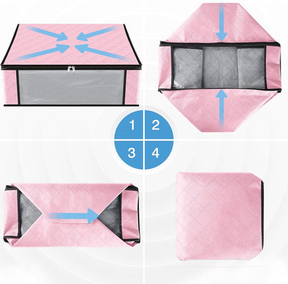 HomeHacks Storage 8-Pack Clothes Organizer Storage Bags Foldable Storage Box with Large Clear Window Sturdy Handles for Closet, Dorm, Pillows, Bedding, Clothes, Blankets, 35L, Pink