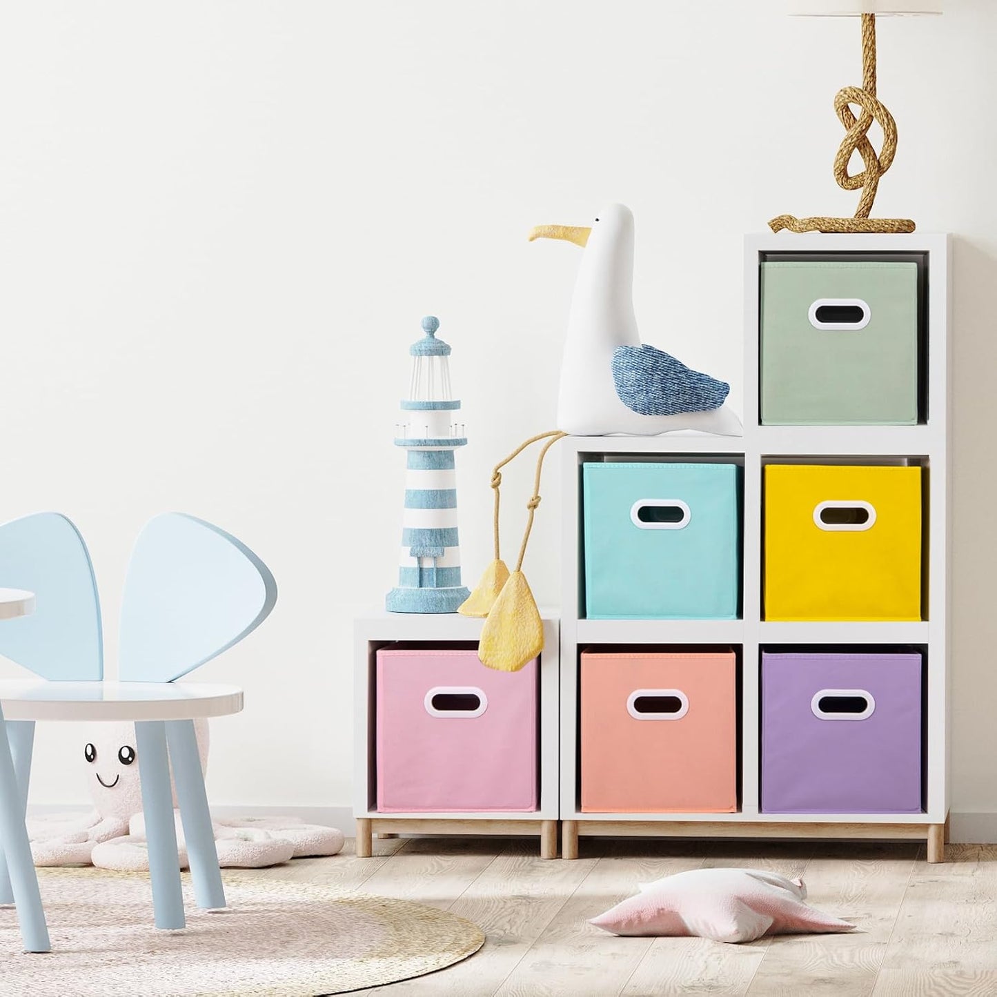 Stero Fabric Storage Cubes Bins, 13 inch Fun Colored Foldable Storage Baskets with Dual Plastic Handle for Home, Kids Room, Closet and Toys Organization, Multi Colored, Set of 6