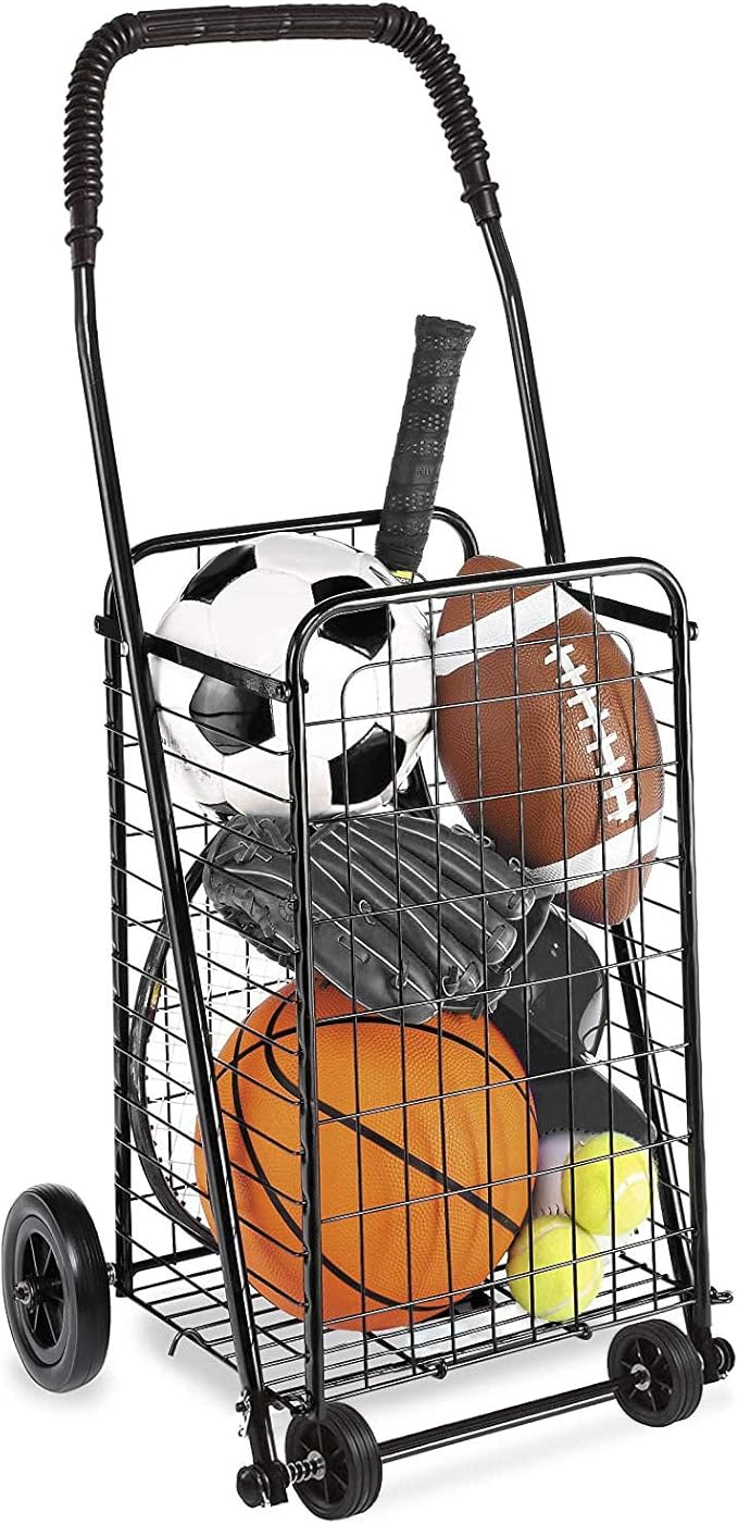 DMI Utility Cart with Wheels to be used for Shopping, Grocery, Laundry and Stair Climber Cart, Weighs 7.5 Pounds but holds up to 90 Pounds, Compact and Foldable, Black