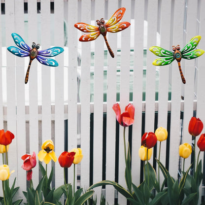 Yonivexis Metal Dragonfly Wall Decor Outdoor wall Art Hanging Decorations Living Room Bedroom Fence Dragonfly Garden Decor, Style1