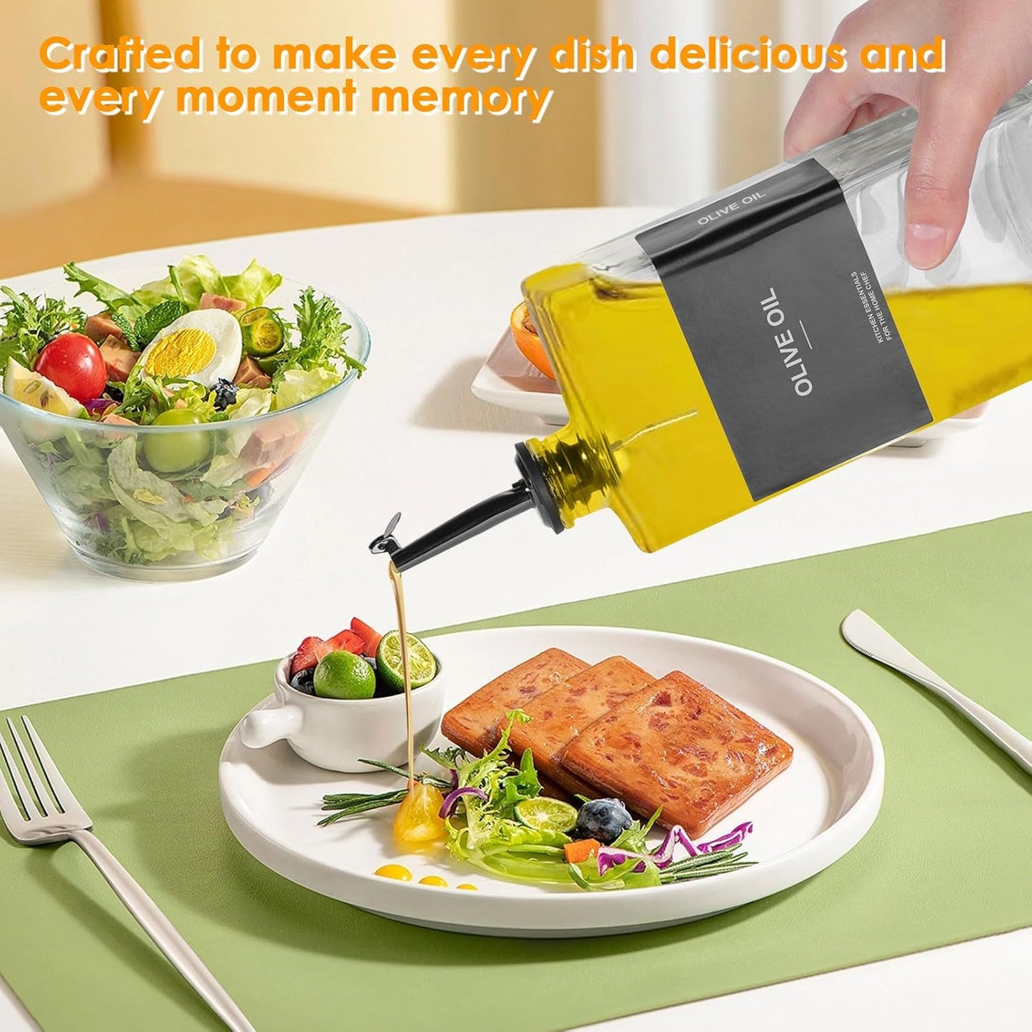 OKYUK Olive Oil Dispenser Bottle for Kitchen Cooking, 16.9oz/500ml Soy Sauce Coffee Syrup Oil and Vinegar Dispenser Set, with Silicone Funnel, Labels (4PCS, Black)