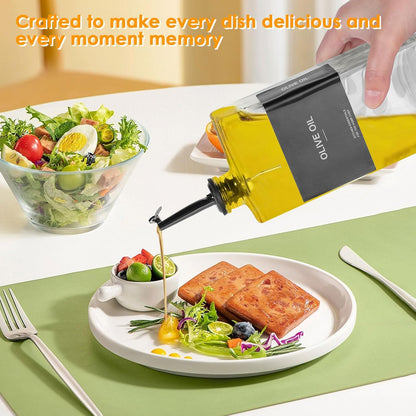 OKYUK Olive Oil Dispenser Bottle for Kitchen Cooking, 16.9oz/500ml Soy Sauce Coffee Syrup Oil and Vinegar Dispenser Set, with Silicone Funnel, Labels (4PCS, Black)