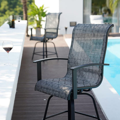 Grand patio Outdoor Swivel Bar Stools with Armrests Backs, 24" Height Patio Chairs for Porch Deck, Set of 4, Outdoor Sling Fabric (Black&Grey Plaid, 4PC)