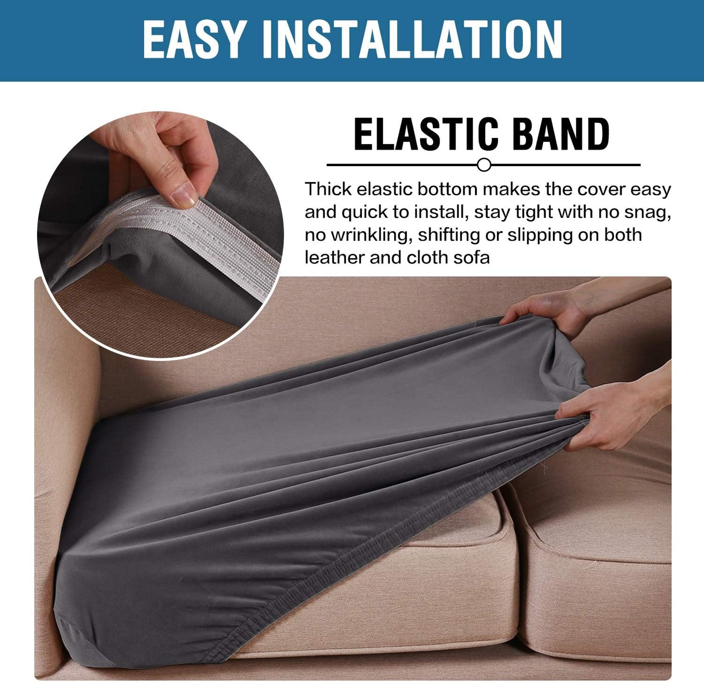 H.VERSAILTEX Velvet Stretch Couch Cushion Cover Plush Cushion Slipcover for Chair Loveseat Sofa Cushion Furniture Protector Seat Cushion Sofa Cover (3 Piece Sofa Cushion Covers, Grey)