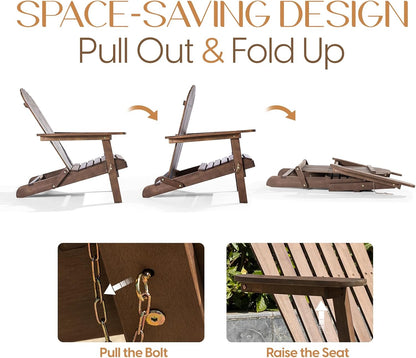 IDZO Outdoor Wooden Folding Adirondack Chair Set of 2 with Pre-Assembled BackRest, Wood Patio Chair for Garden Backyard Porch Pool Deck Firepit