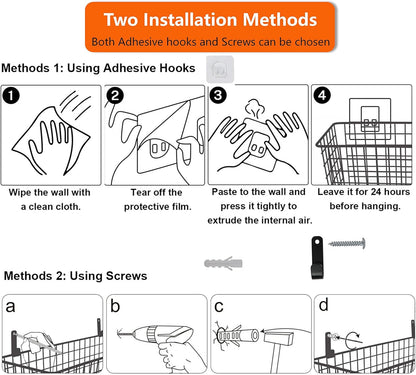 Joben Oligey 3 Set Hanging Wire Baskets ,Wall Mount Fruit Basket,No Drilling,Adhesive Small Metal Basket,Farmhouse Food Storage Mesh Bin Kitchen Pantry Laundry Bathroom Closet Garage RV ,Black