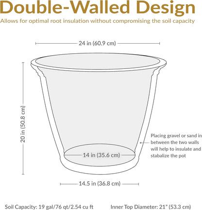 Sunnydaze 24-Inch Anjelica Large Plastic Pot for Plants - Outdoor Polyresin Round Planter with Drillable Drainage Holes - Rust - 4pk